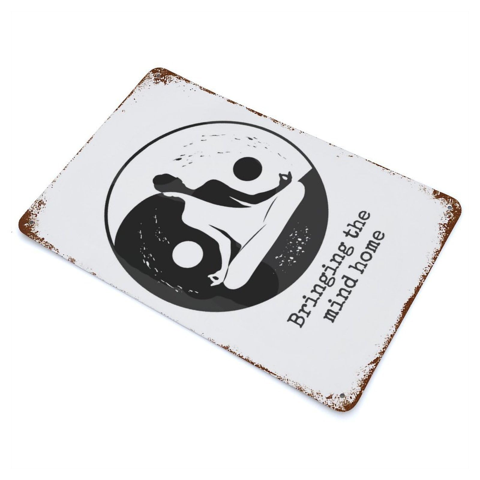 Woman Meditating Yin Yang 11.8"x7.9" Aged Metal Wall Plaque, Retro Wall Decor for Farmhouse, Kitchen And Entryway Decor