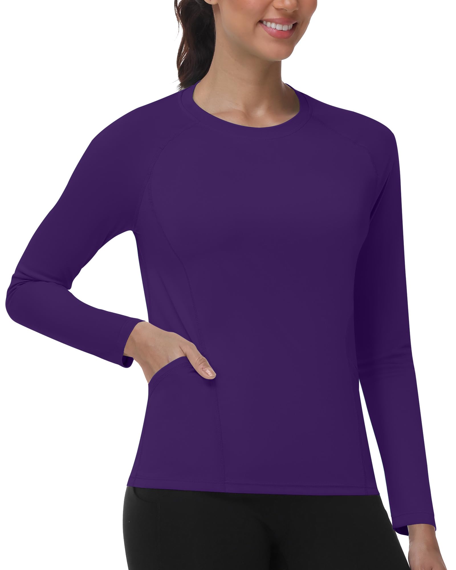 ELIRAVO UV Shirt Damen Langarm mit Taschen, UPF 50+ Sonnenschutz Rash Guard, Schwimmshirt Atmungsaktiv Schnelltrocknend Badeshirt für Fitness Gym Yoga Wasser Strand