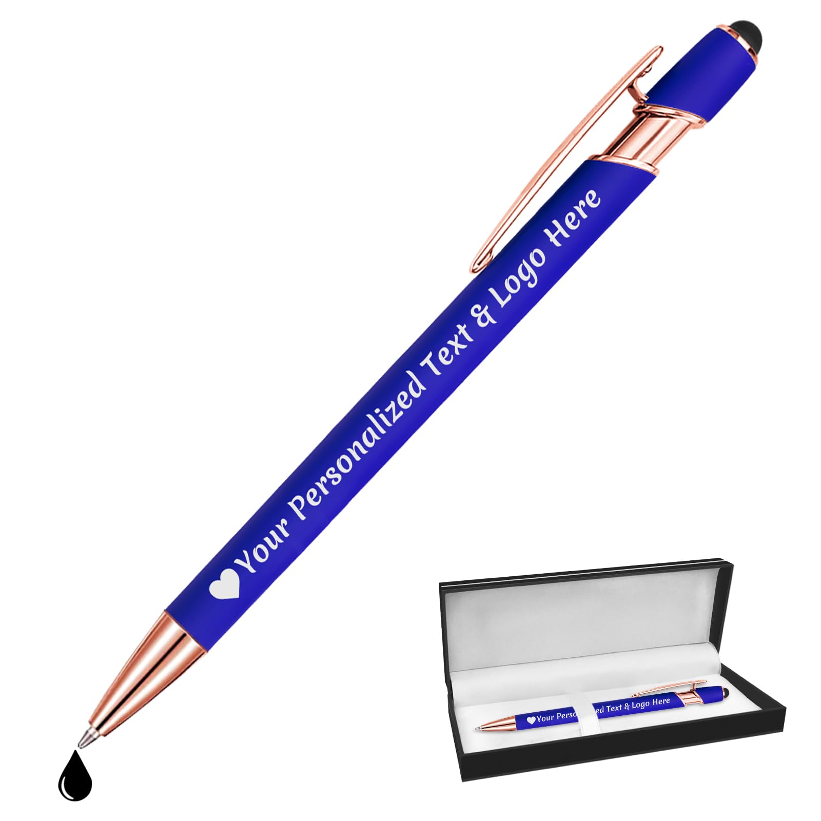 STREADVE Personalised Pen Add Your Own Logo Name Pens Engraved Customised Ballpoint Pen Writing Stylus Pen Custom Birthday Men Gift Unique Present, Blue — image 1