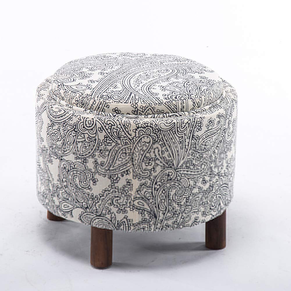 Pouf ottoman de rangement pour gagner de la place, tabouret rembourré rond anti-encombrement