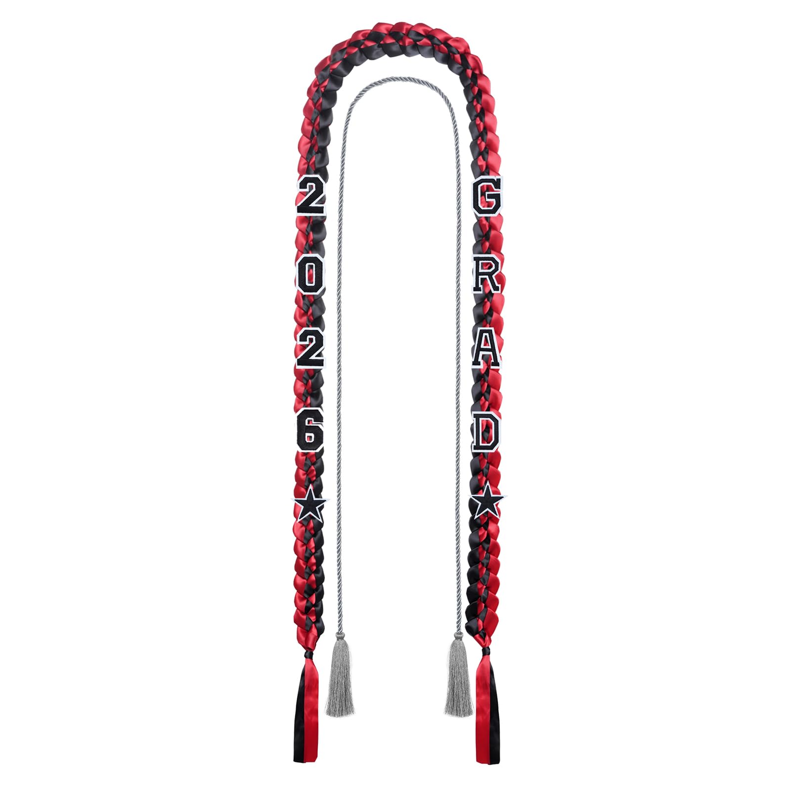 Photo 1 of 2026 Grad Graduation Ribbon Lei Braided Necklace Graduation Gift with Tassel 2026 Grad Embroidery Patches for School College Bachelor Master Doctor Graduation Party (Black Red)
