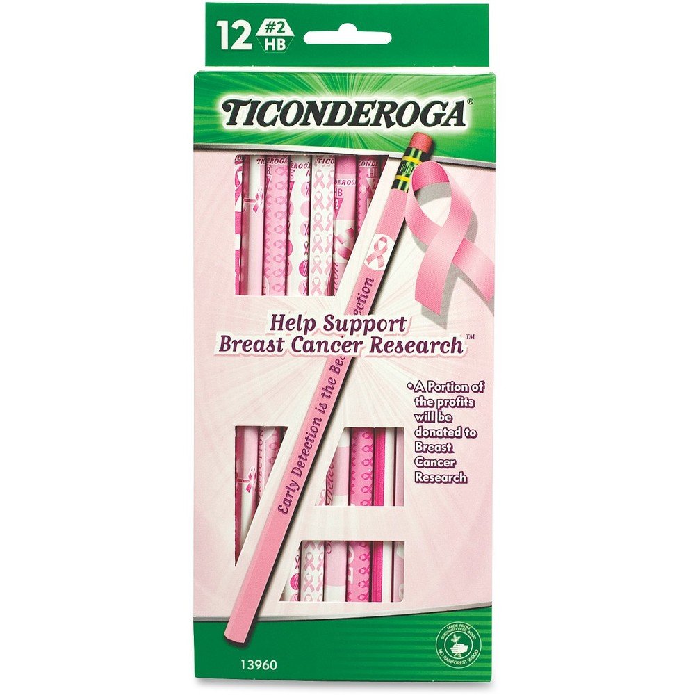 Dixon Ticonderoga13960#2 HB Help Support Breast Cancer Research Pencils, 12 Count