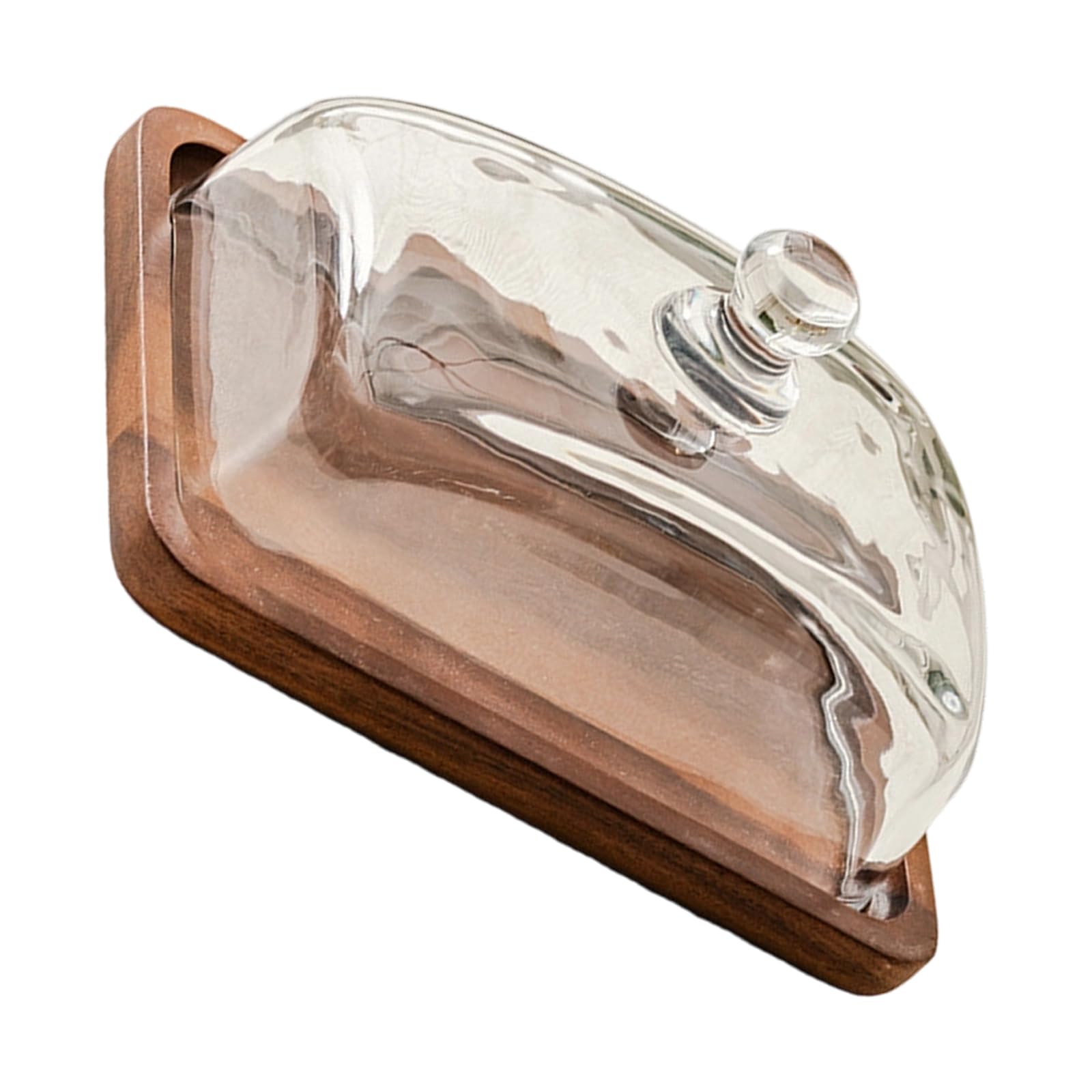 Xinsheinelry Wooden Square Cake Dome Tray with Glass Cover for Elegant Dessert Display Butter Tray for Countertop and Fridge Storage Cake Stand with Glass Ceiling