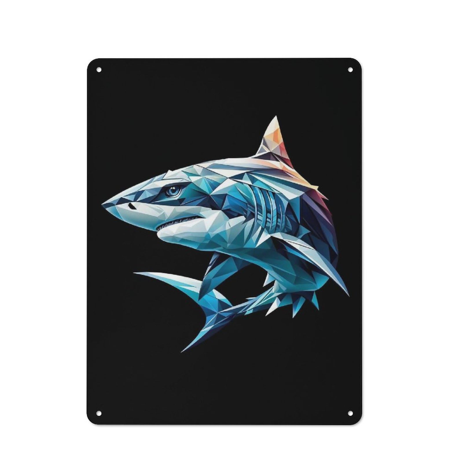 Junmoney Style-15 Game Room Geometric Shark Tin Wall Sign, Wall Decor For Office, Study, Game Room Or Hobby Space, 40X30cm