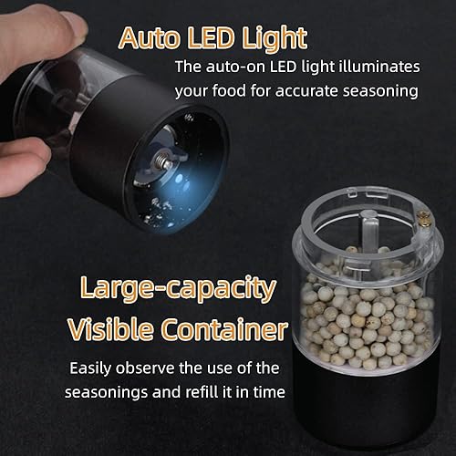 Miniatura 5 de Molinillo de pimienta recargable, molinillo eléctrico de sal y pimienta con luz LED recargable por USB, operación automática con una sola mano,