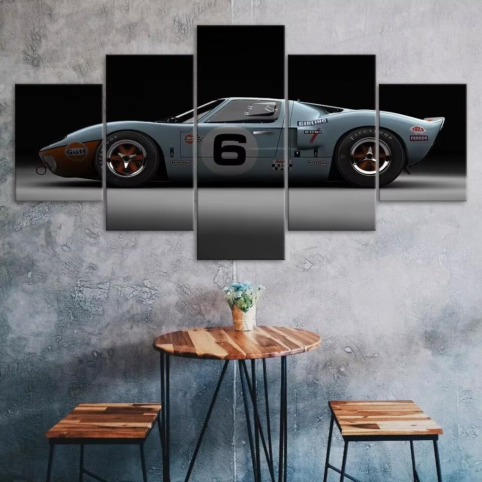 Tableau GT40 sports racing car décoration murale salon en 5 parties avec cadre toile géante