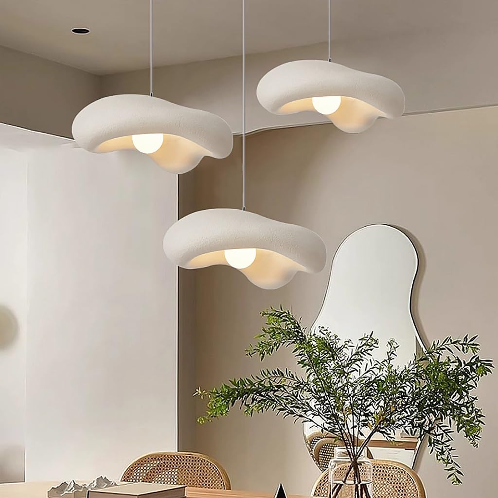 MyLjp Wabi Sabi Style Pendant Lights Polystyrene Floral Pendant Lamp Vintage Restaurant Chandelier E27 Nordic Style Kitchen Dining Room Living Room Pendant Light(Beige,A 3 Packs)