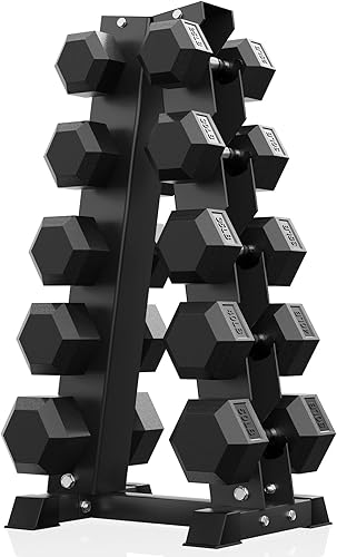 Miniatura 9 de papababe Dumbbell Set Rubber Encased Hex Dumbbell Free Weights Dumbbells Set Home Weight Set with Rack