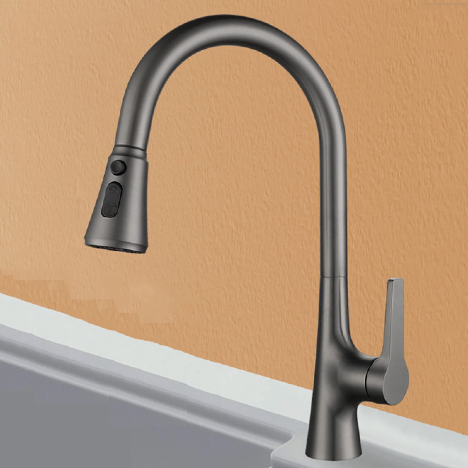 Robinet de cuisine extractible anti-éclaboussures avec commande d'eau unique