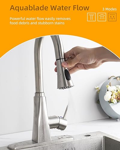 Miniatura 5 de Hibbent Repuesto de cabezal de grifo de fregadero de cocina, certificado NSFANSICAN 61 y CUPC, boquilla rociadora extraíble de 3 funciones con 15