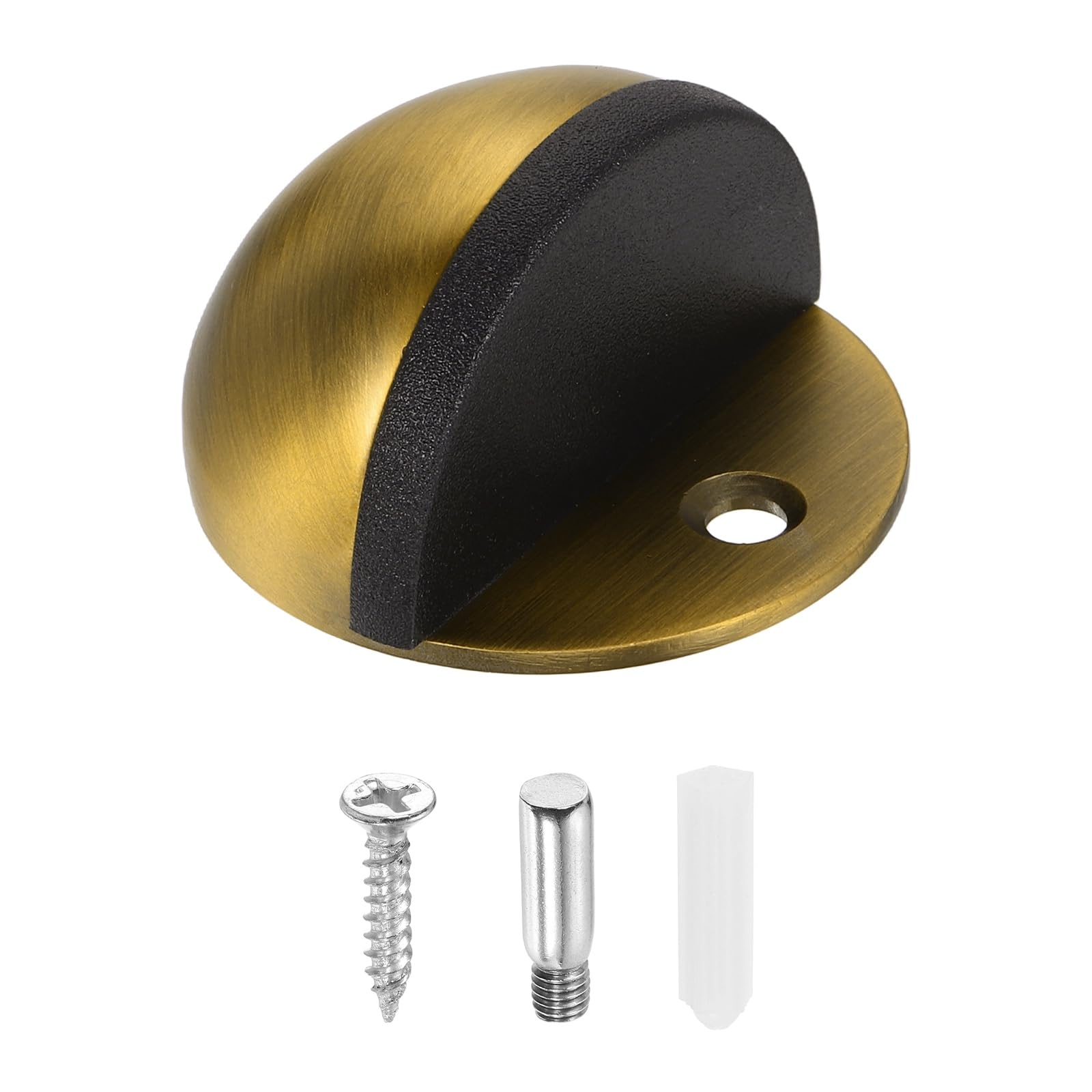 sourcing map Low Dome Floor Door Stop, 45mm Dia. Stainless Steel Door Stopper, Half Dome Rubber Bumper Wall Protector with Screws for Bedroom Bathroom Office, Brass Tone