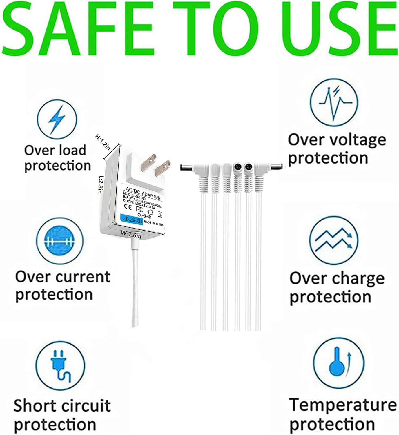 4.5V Power Adapter Compatible with Lemax Lighted Accessory AC DC Power Adapter for Christmas Halloween Village Mini Lighting Building Decoration(White,6 Output, Bend)