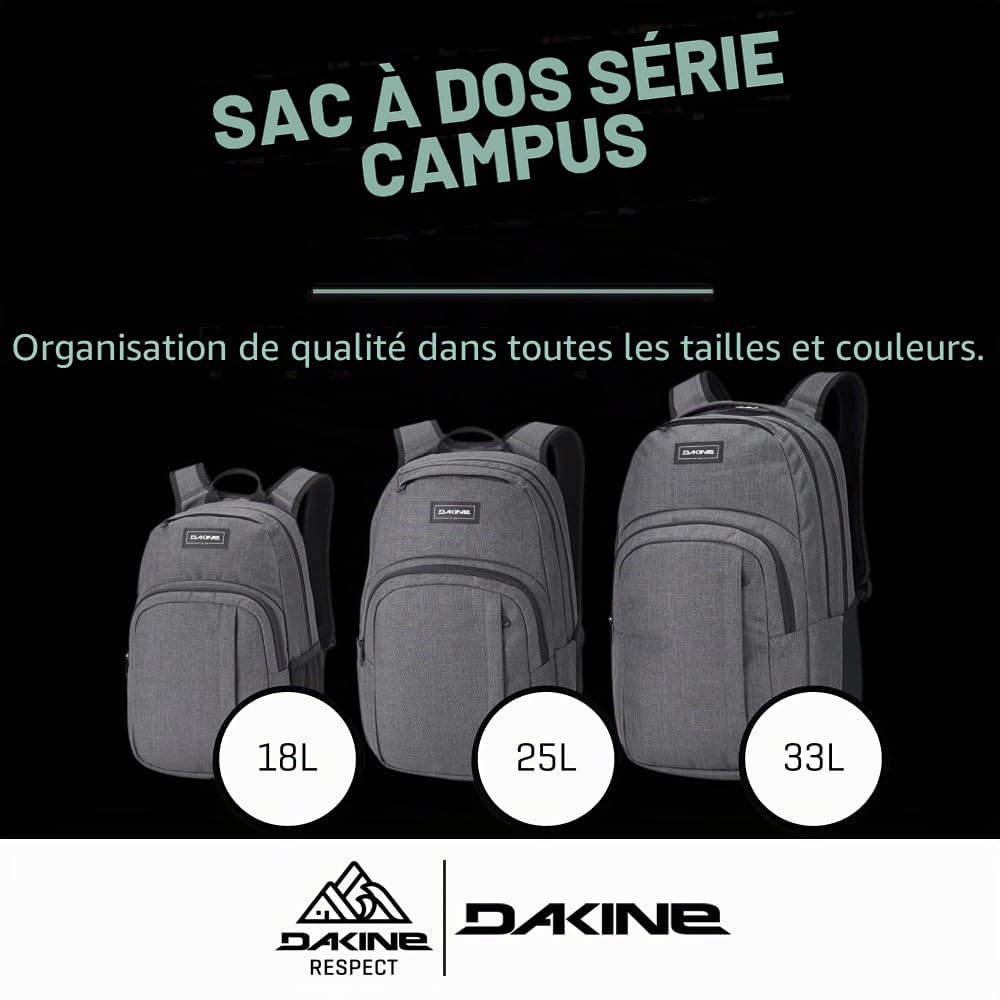 Dakine Grand sac à dos Campus L, 33 litres, sac robuste avec compartiment pour ordinateur portable et dos matelassé en mousse - Sac à dos pour l’école, le bureau, l’université ou pour tous les jours