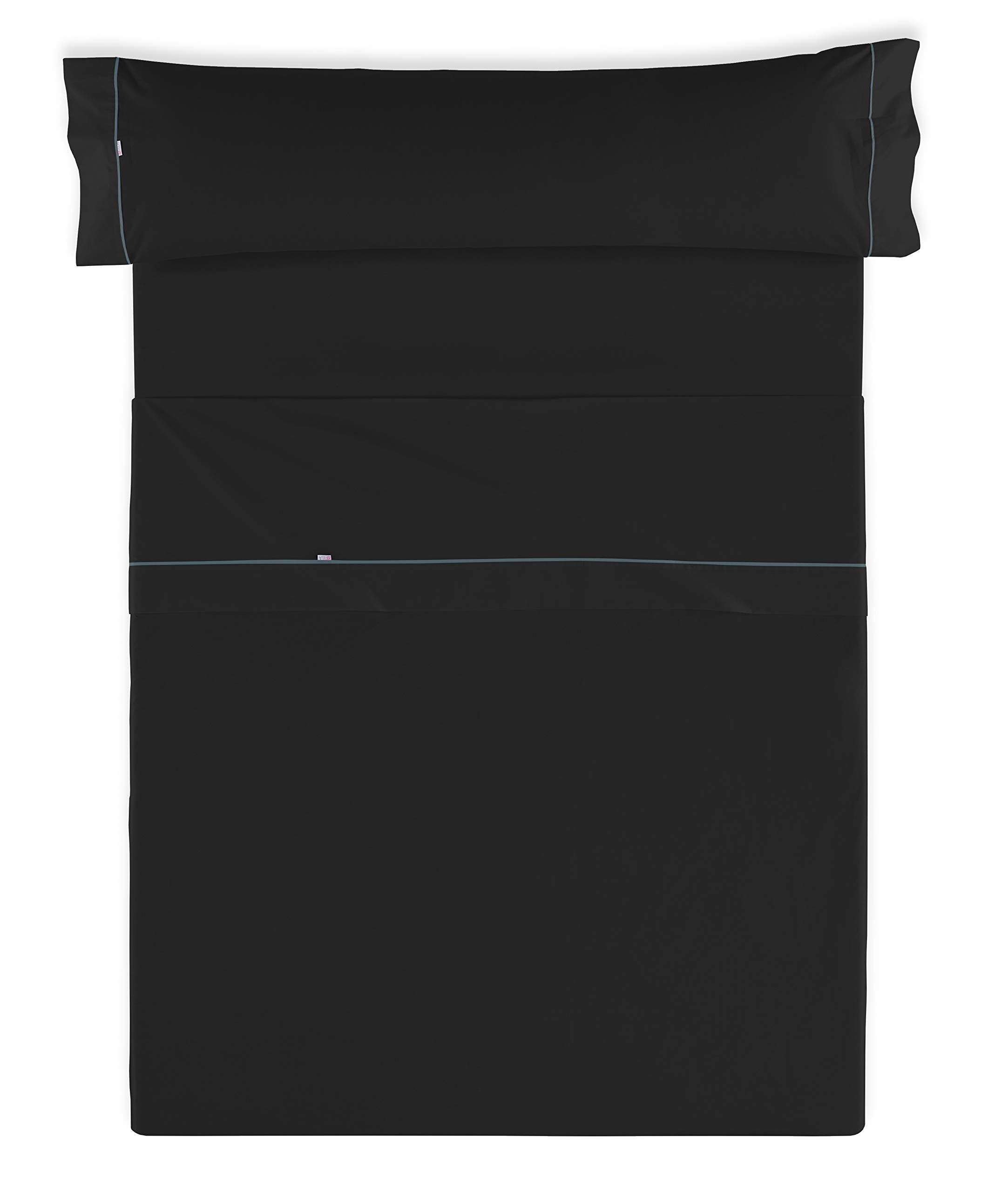 Juego de sábanas liso color negro Cama de 135/140 (3 piezas) -50% algodón / 50% poliéster - 144 hilos. Gramage: 115