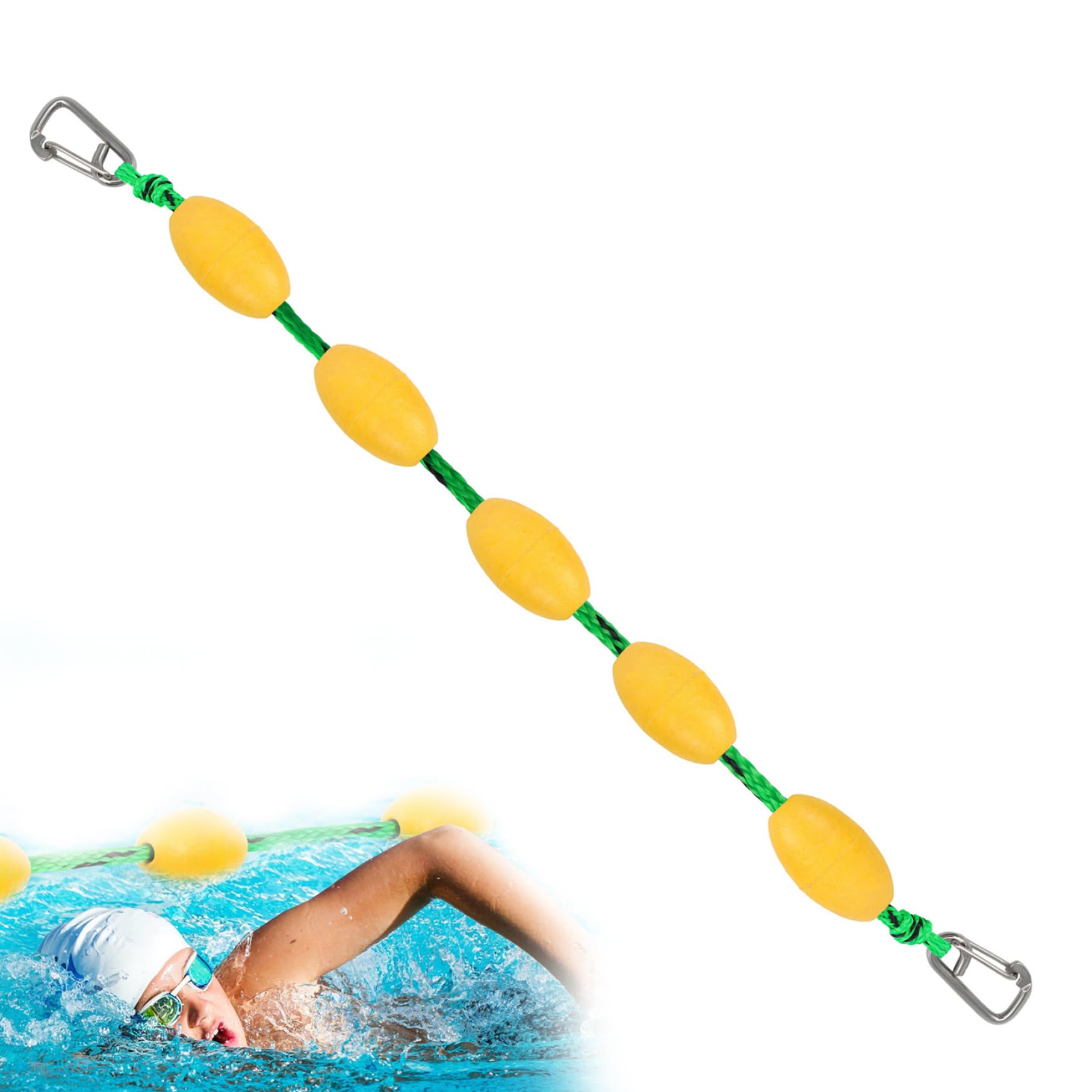 Corde de Piscine Flotte pour diviser la Piscine 16, 4 Pieds Corde de diviseur PE avec des flotteurs en PVC et des Clips en Acier Inoxydable Forte flottabilité