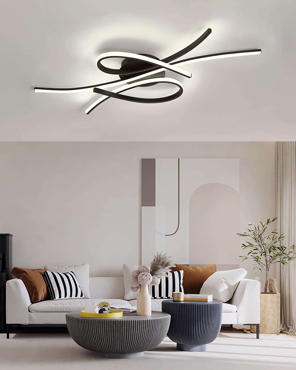 Lampa sufitowa Nowoczesna lampa sufitowa LED Ściemnialne oświetlenie salonu z pilotem Lampa sufitowa do sypialni Czarna/złota do salonu Jadalnia Pokój do nauki itp. 3000k-6000k (czarny, 80cm)