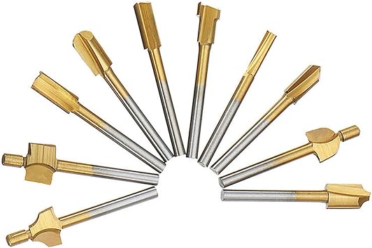 Zkenyao-Router Bit 10pcs 3mm Wood Cutter Milling HSS Titanium Router Bits, Rotary Tool Engraving Machine Milling Groove Slot, Use Safety Reliable