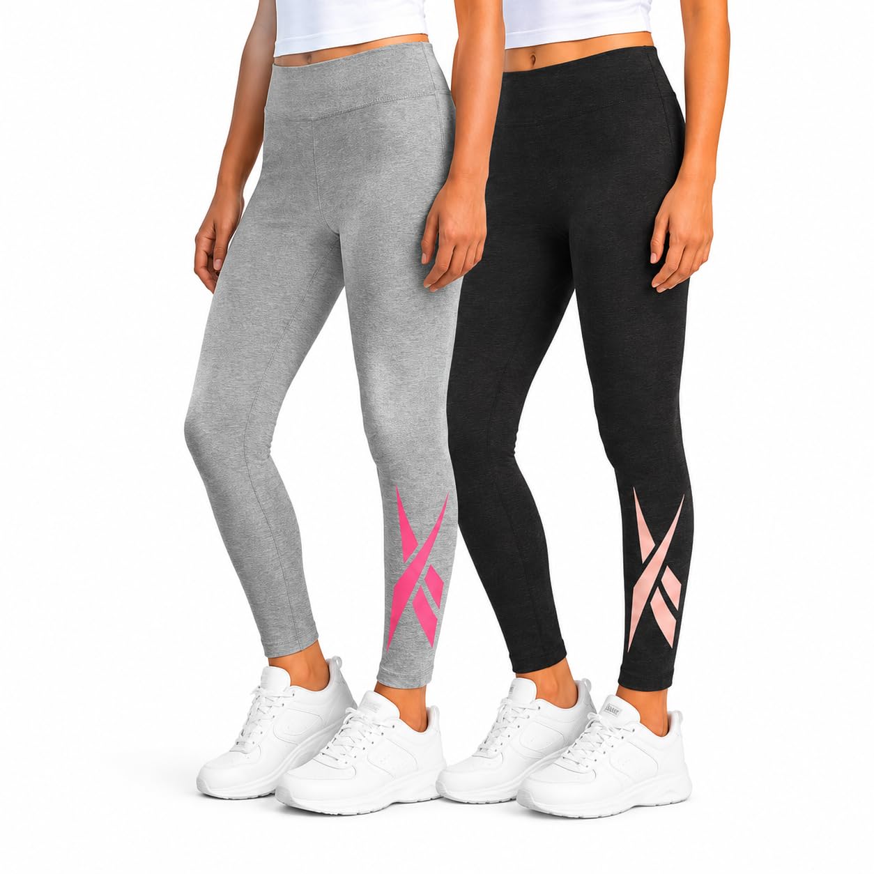 Reebok Leggings para niñas, paquete de 2 leggings de algodón de rendimiento atlético, pantalones de yoga para niñas, medias de baile (tallas: 7-12)