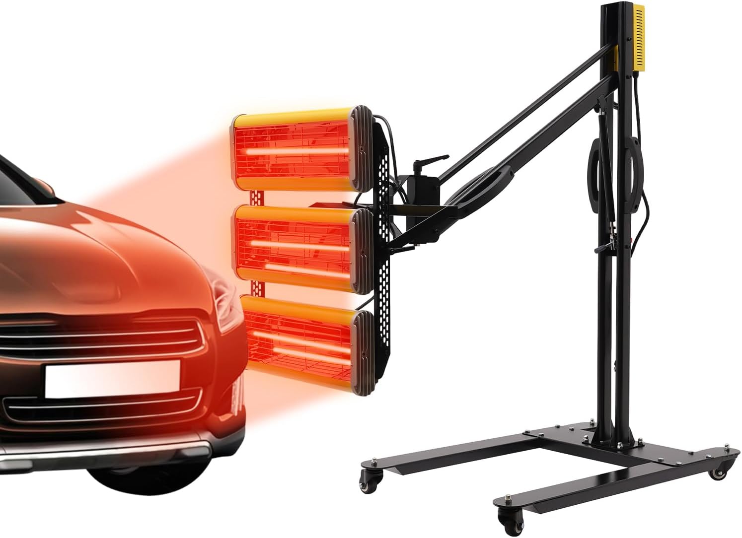 Infrared Paint Baking Lamp, 3900W Shortwave Infrared Heat Lamp with 1-60 min Timer & Temp Control, 3-Head Paint Curing Systems for Spray Booth Heating, Quick Paint Drying, Engine Warm-Up