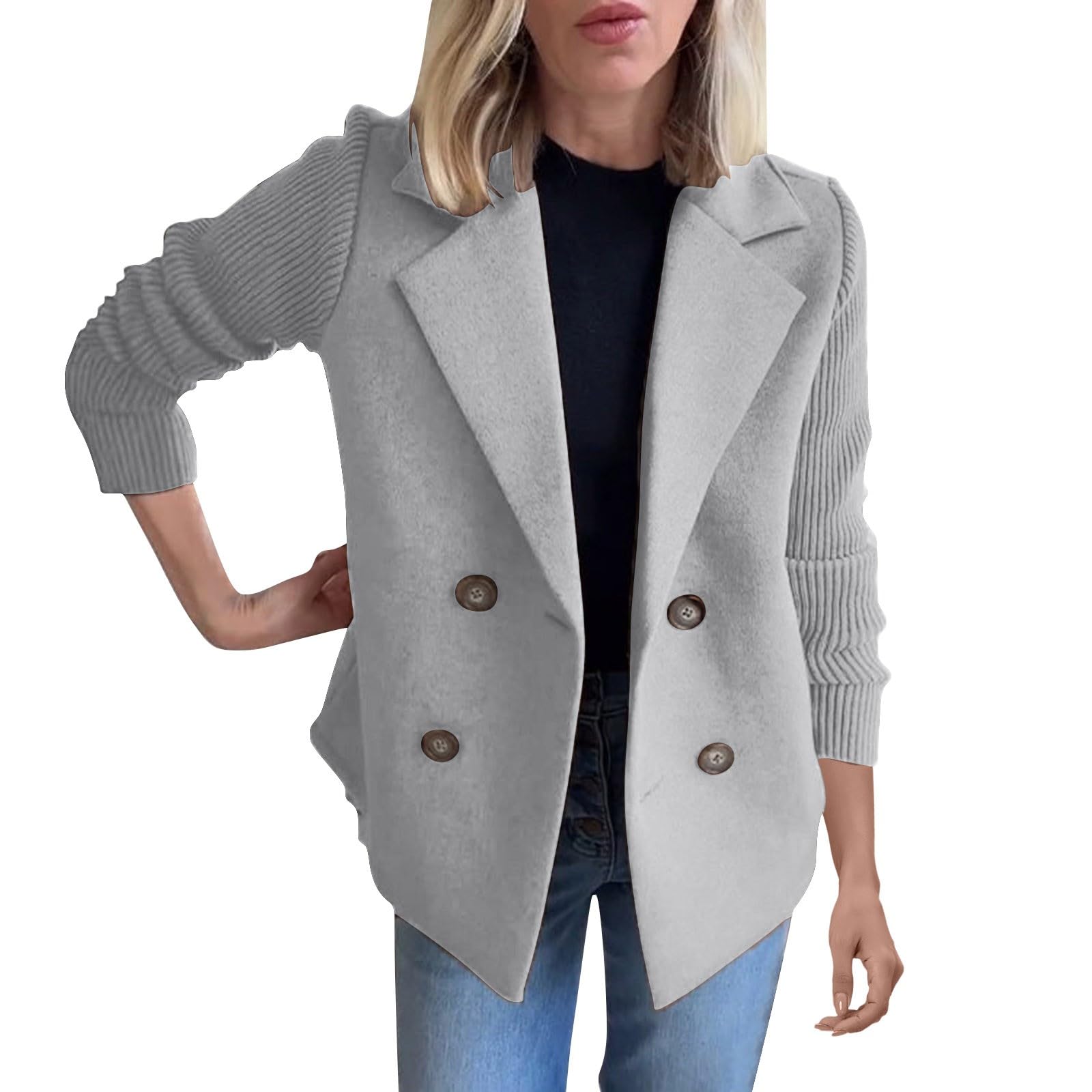 Plus Size Sweater Blazer for Women Lapel Button Down Knitted Dressy Casual Sweater Blazer Coat Cardigan Jackets 2025
