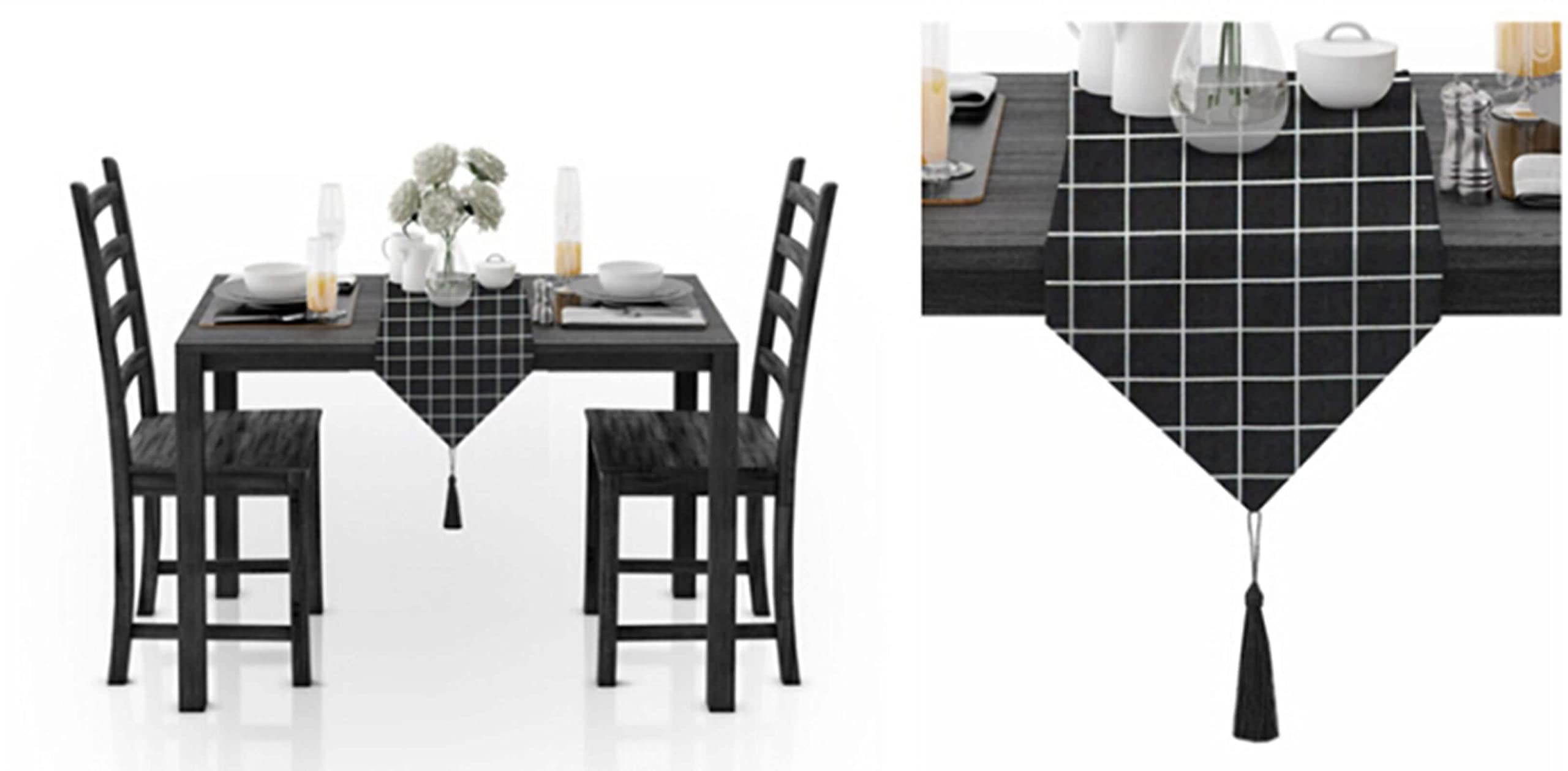 Tischdeko Festlich, Table Runner Black Tischläufer 30x260CM Gittermuster Baumwolle Wohnzimmer Küche Geburtstage Hochzeiten