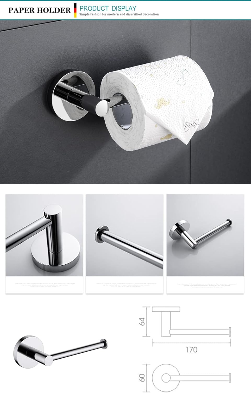 Heavy-Duty Chrome Bathroom Hardware - Robe Hook, Towel Bar Rack, Toilet Paper & Toothbrush - Rust-Proof Bathroom Accessories(Ba1006 Cup Holder)