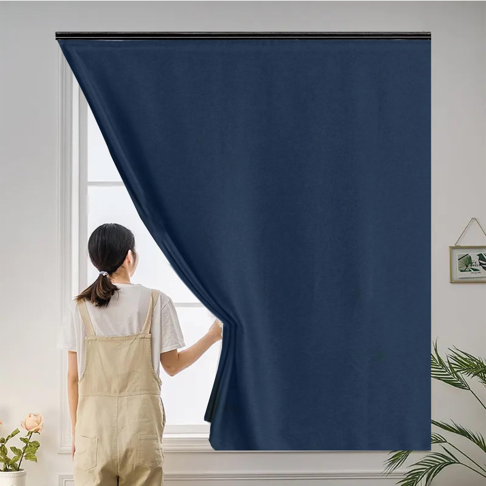 Blackout Blinds No Drilling 55 x 115 cm, Easy to Stick on & Take Down, Thermal Properties Premium Fabric Blinds Curtains Blackout Blinds, with Nano Tape for Home Office, Blue