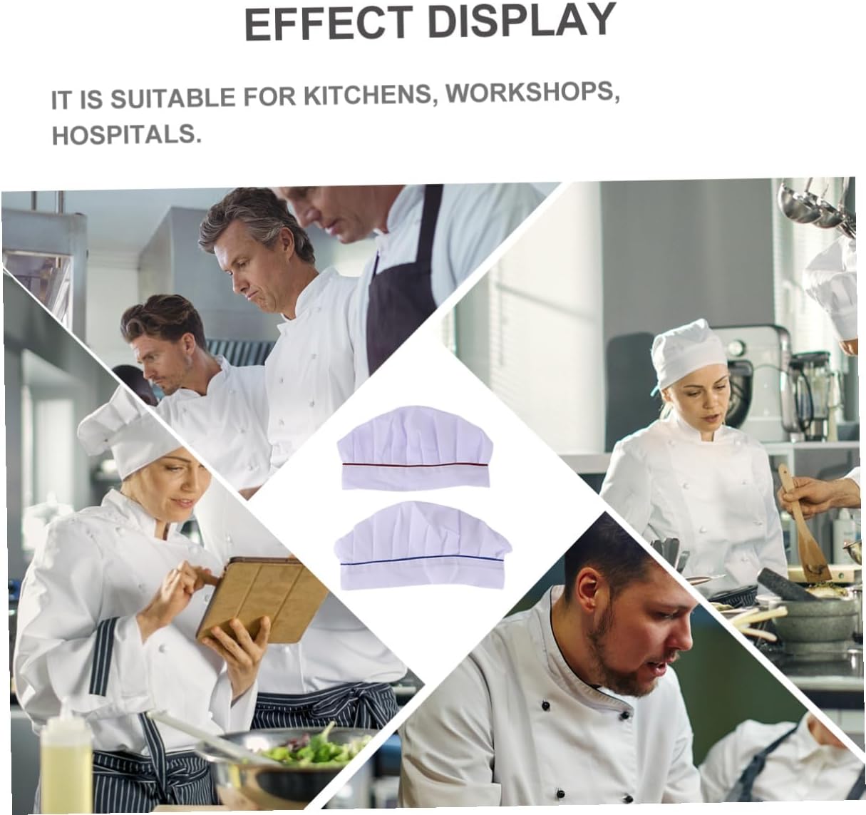 2pcs Chef Hat for Restaurant Kitchen Cooking, Red and Blue Trim Food Service Cook Uniform Caps, Oil-Proof Work Hats for Outdoor BBQ and Cooking