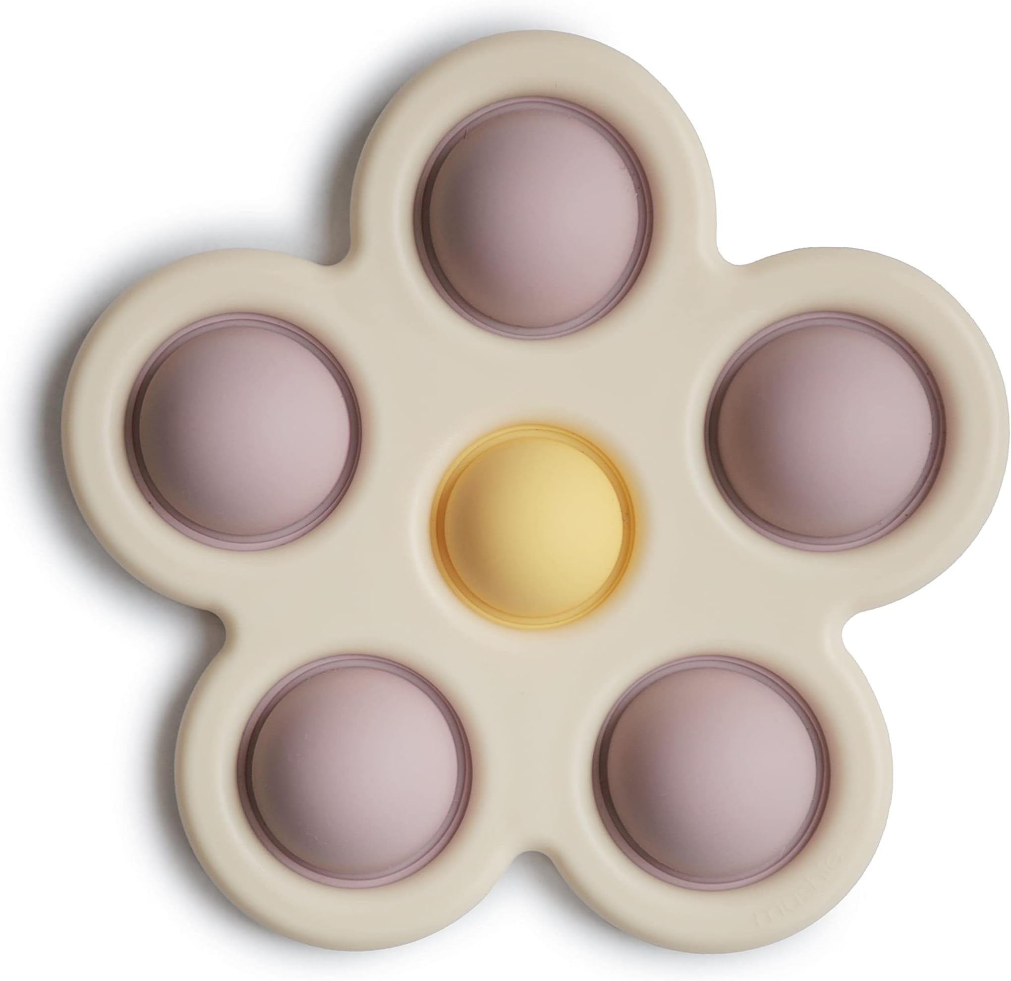 Mushie Flower Press Toy | Push Pop Bubble Sensory Fidget Toy | 10+ Months | Stress Relief Toy | BPA Free | 100% Food Grade Silicone | (Soft Lilac/Pale Daffodil/Ivory)