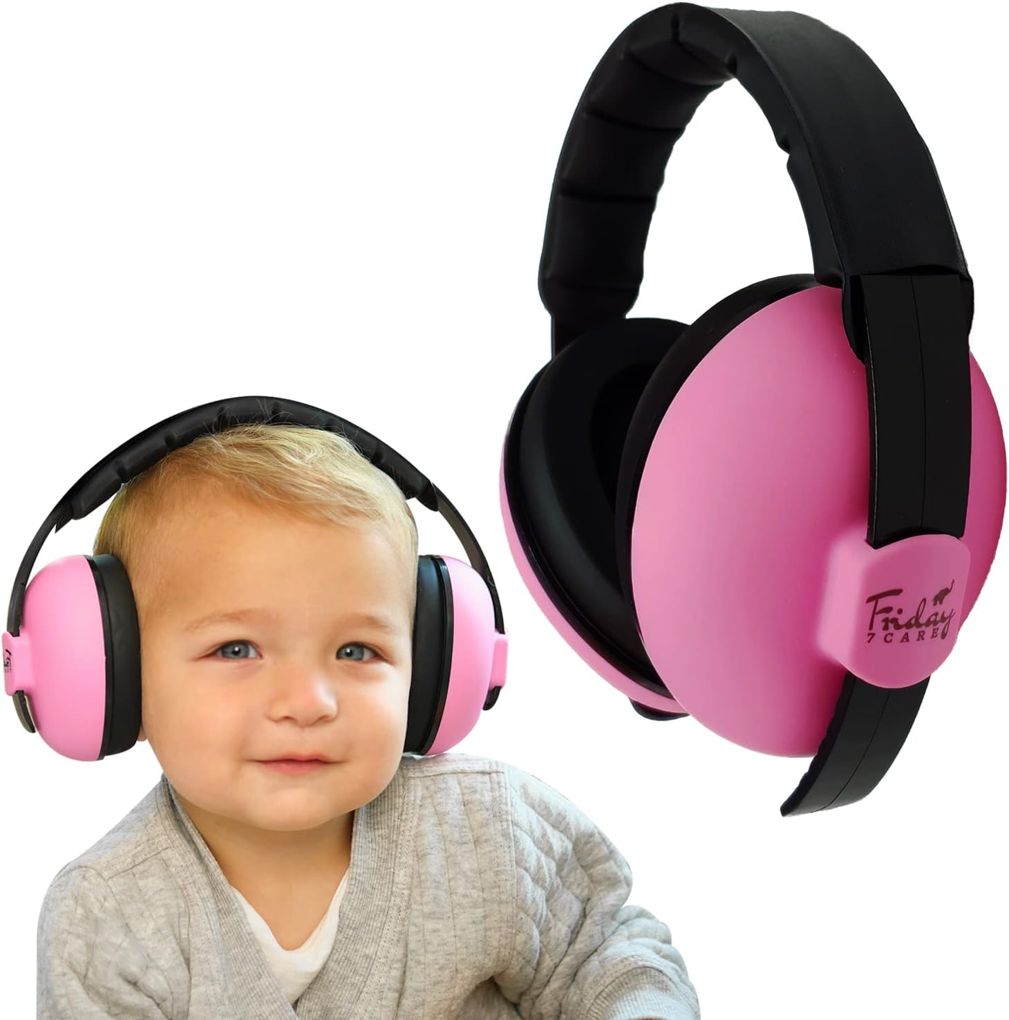 Friday 7Care Baby Ear Protection Noise Cancelling Headphones for Ages 0-24 Months, Pink