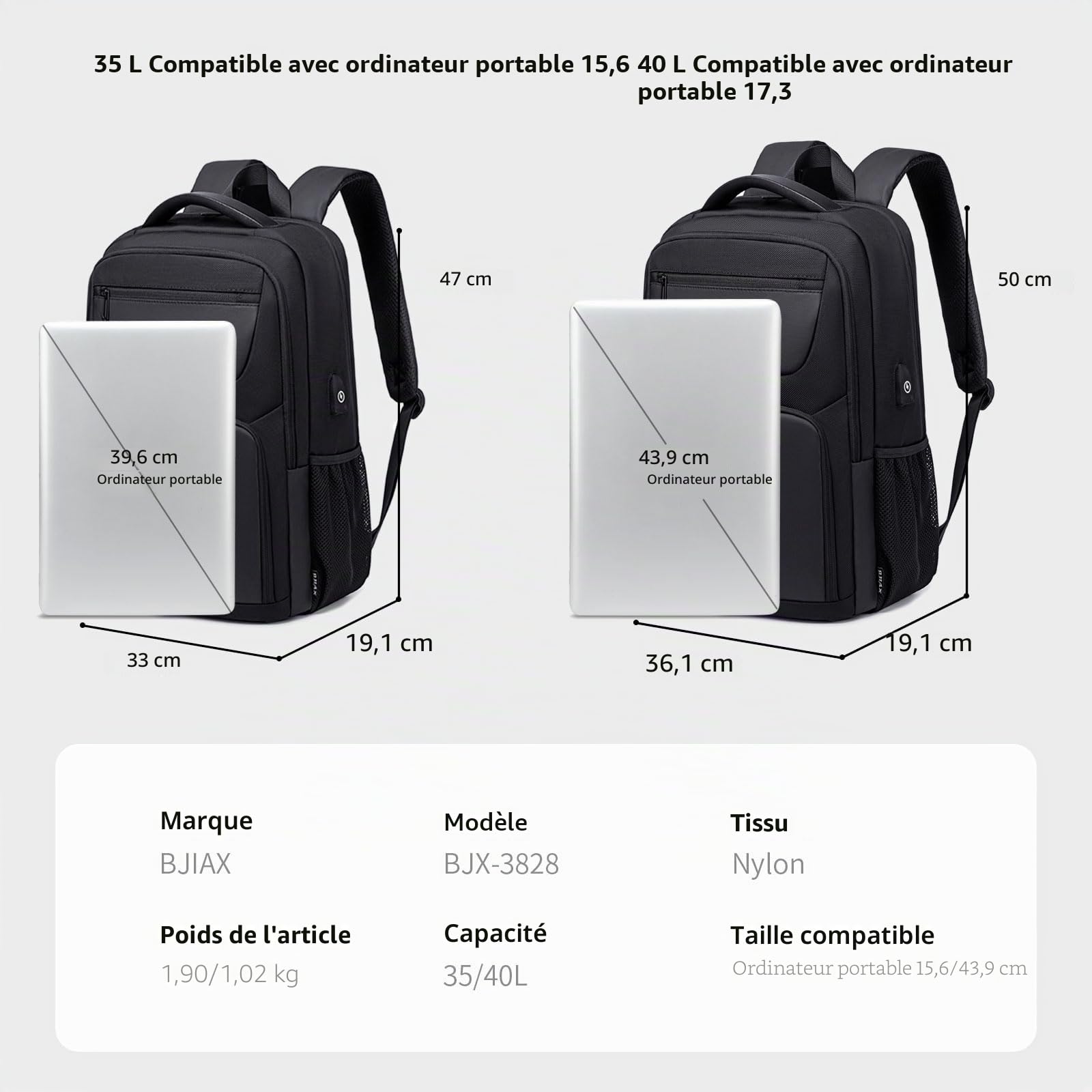 Rucksack Herren Schulrucksack Laptoptasche mit USB Ladeanschluss Anti Diebstahl Business Arbeit Reisen Rucksack