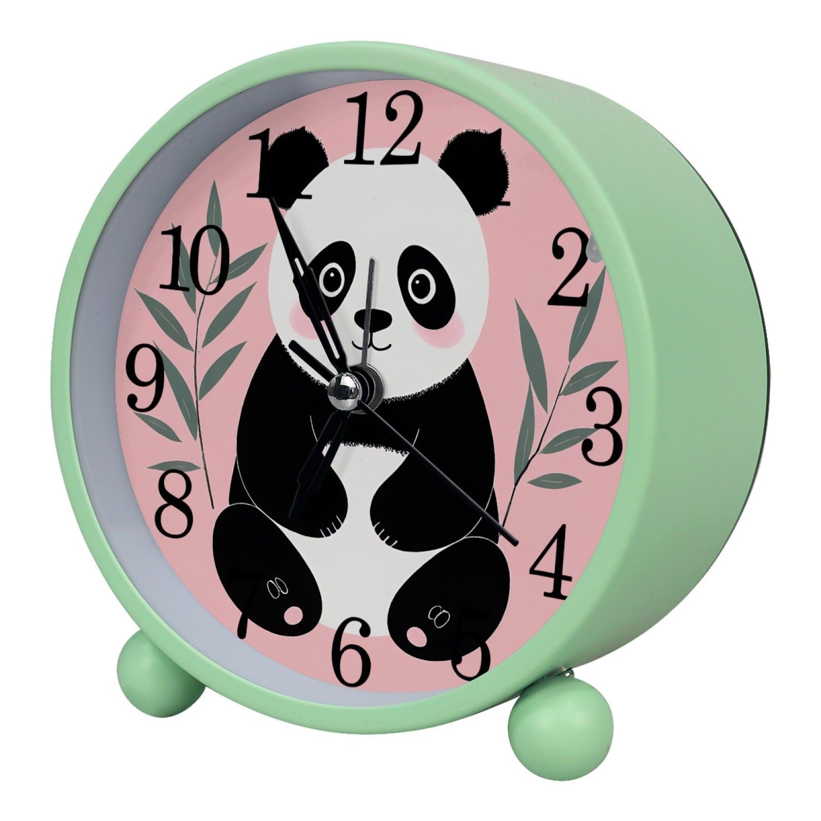 etoenbrc Panda and Cute Pink Alarm Clock,Small Battery Operated Clock, Slient Plastic Table Clock for Living Room Bedroom and Office Decor