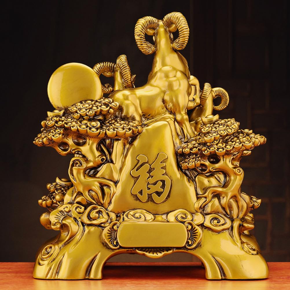 Figurka ze złotego mosiądzu Barany Feng Shui Statua zodiaku Kompaktowa ozdoba na biurko w domu Przynosząca szczęście, dobrobyt i pozytywną energię, aby przyciągnąć szczęście,Medium