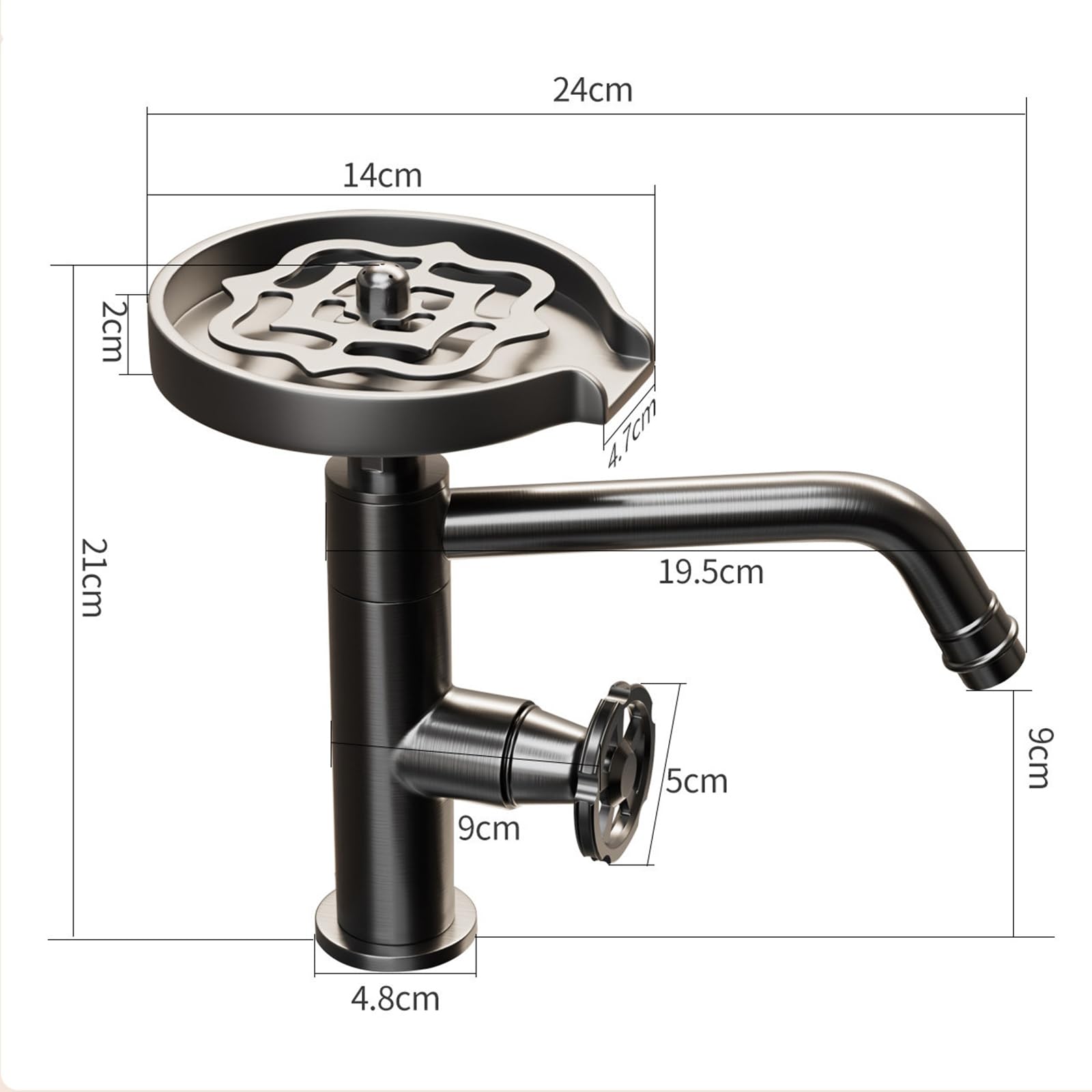 Lavavasos, Lavavasos para Fregadero, Lavavasos Automático De Alta Presión con Caño Giratorio 360°, Cuerpo De Latón, Grifo Monomando De Agua Fría/fría, Ideal para Black