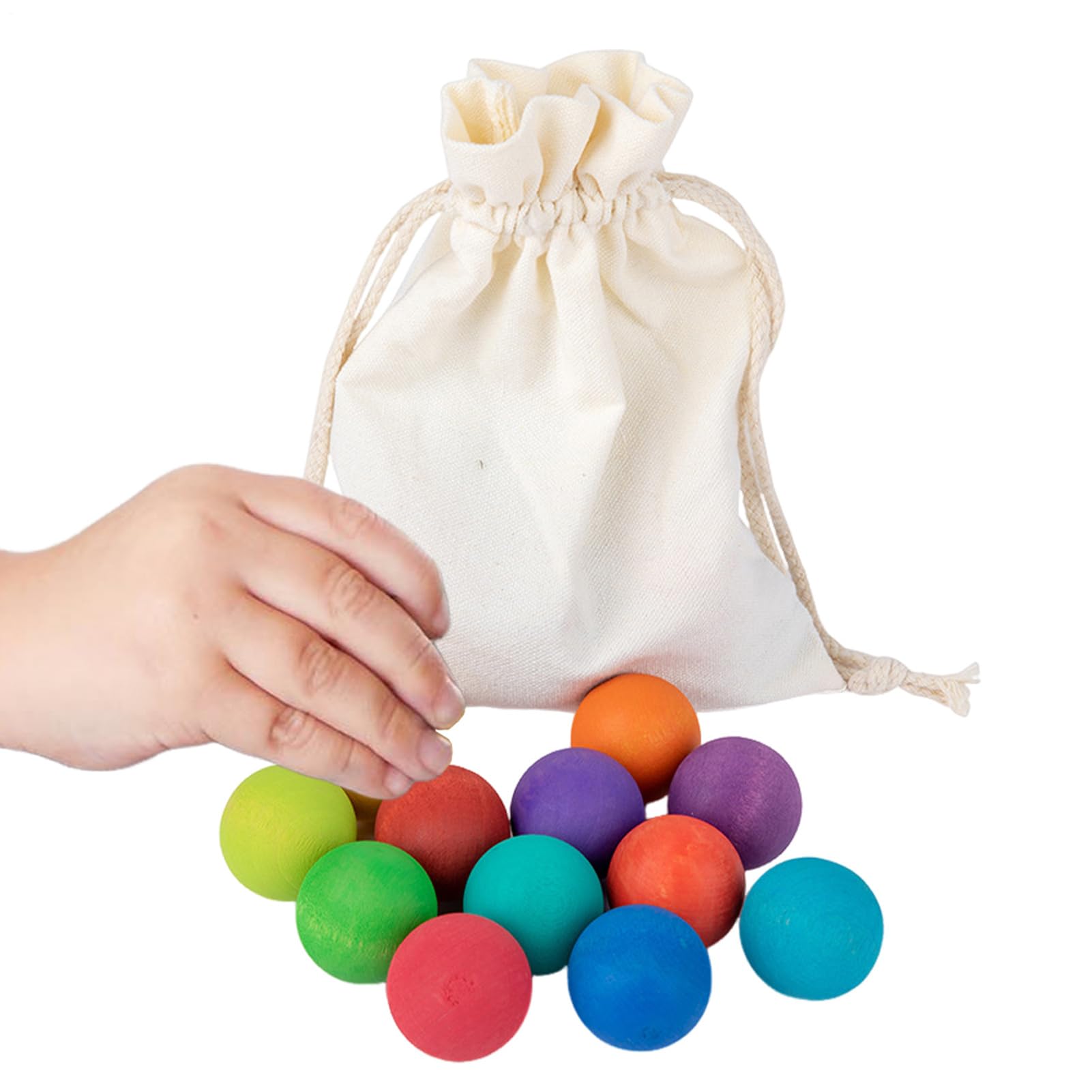 Wood Rainbow Ball - 12 Pieces Rainbow Balls, Educational Counting And Sorting Toy, Rainbows Balls With Storage Bag | Learning Game For Kids Girls Boys Early Development Home Play