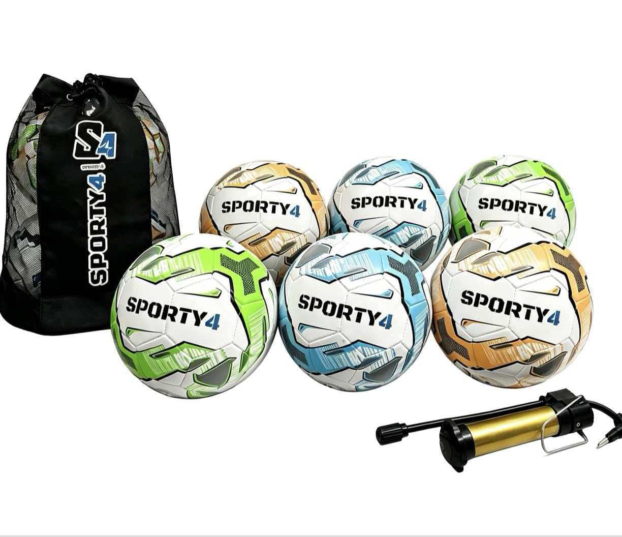 Paquete de 6 pelotas de fútbol tamaño 4 para entrenamiento y partidos, tamaño y peso oficiales, incluye red de transporte, bomba de aire, ideal para jugadores jóvenes y adultos, altamente