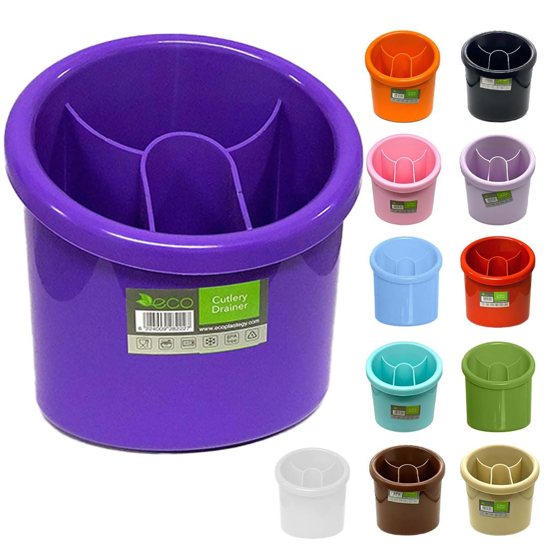 ECO Plastic Cutlery Drainer | 4-Compartment Utensil Holder for Kitchen & Sink Organization – BPA-Free, Durable Knife and Fork Holder with Compact Design – Multiple Color Options (Purple)