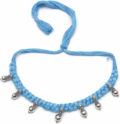 athizay Boho Charm Thread Choker Necklace Braided Bohemian Choker with Oxidized Silver Dangle Charms | Handmade Boho Jewelry for Women