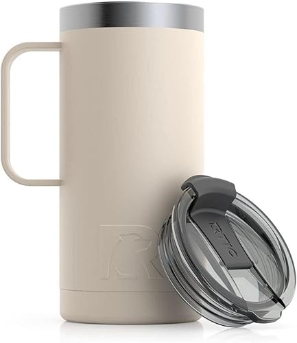 RTIC Taza de viaje con asa, 16 onzas, playa, taza térmica portátil para campamento, aislada al vacío con tapa, acero inoxidable, a prueba de sudor,