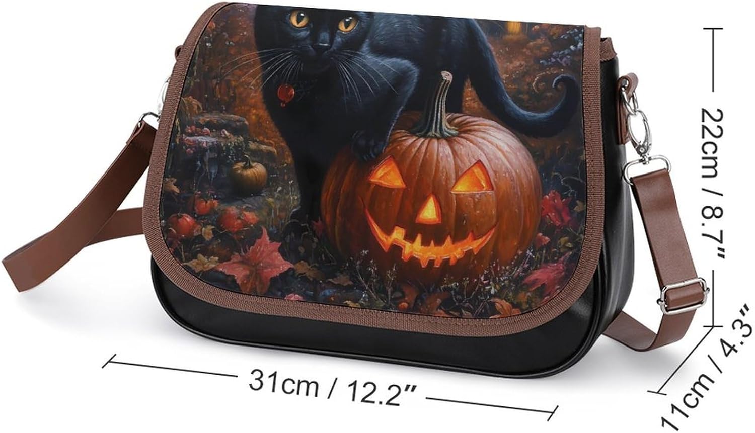 Halloween Pumpkin Black Cat Castle Women's Crossbody Bags Leather Messenger Handbag Small Shoulder Bag Purse