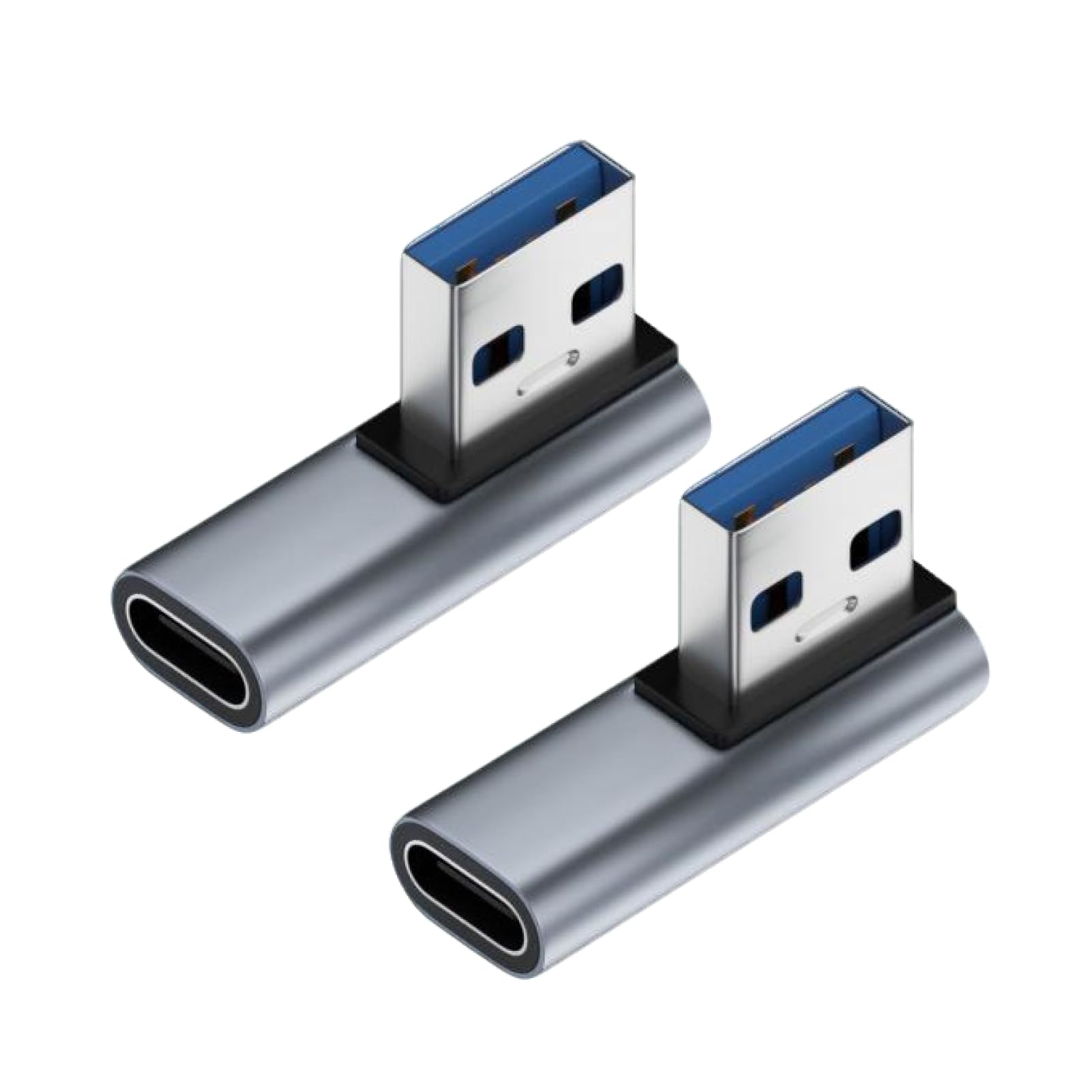 2pcs USB C Winkel Adapter 90° Grad Platzsparend, Kurz USB A auf USB C Daten Adapter Stecker auf Buchse 10 Gbit/s & 100W, Aluminium Winkelstecker für Laptop Smartphone Tablet Kompakte, Mitte