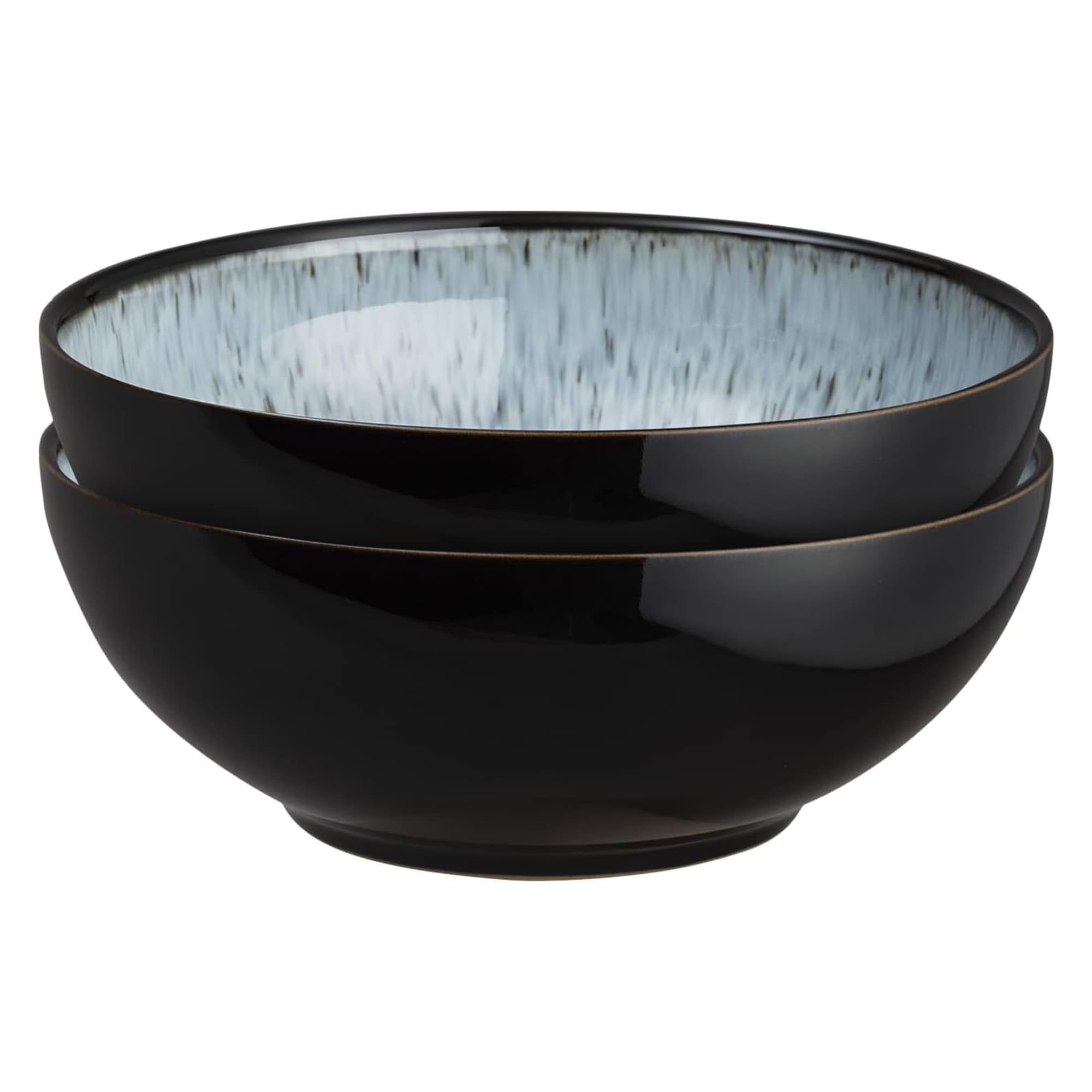 Denby Halo - Cereal Bowls Set Of - Reactive Glaze Dishwasher Microwave Safe Crockery 820Ml - Black, Grey Ceramic Stoneware Tableware - Chip & Crack Resistant Soup Bowls Size 2