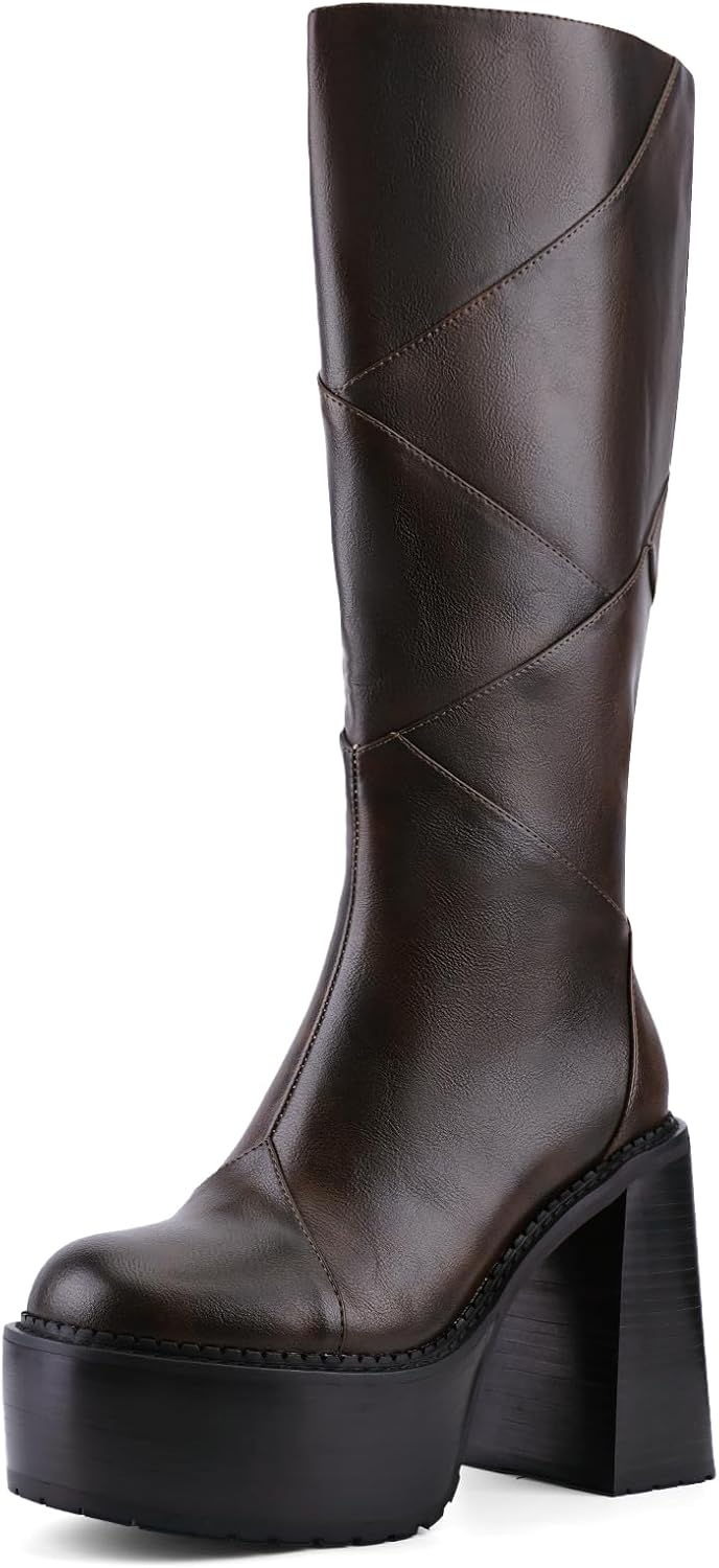QIV Women's Knee High Platform - Chunky Round Toe