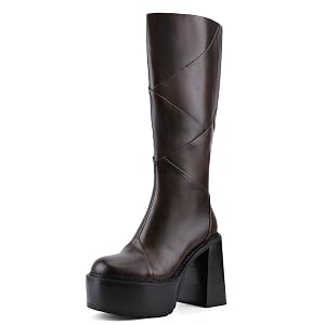 Platform Mid Calf Boots for Women High Heel Block Heel Womens Tall Boots Square Toe Comfortable Casual Boots