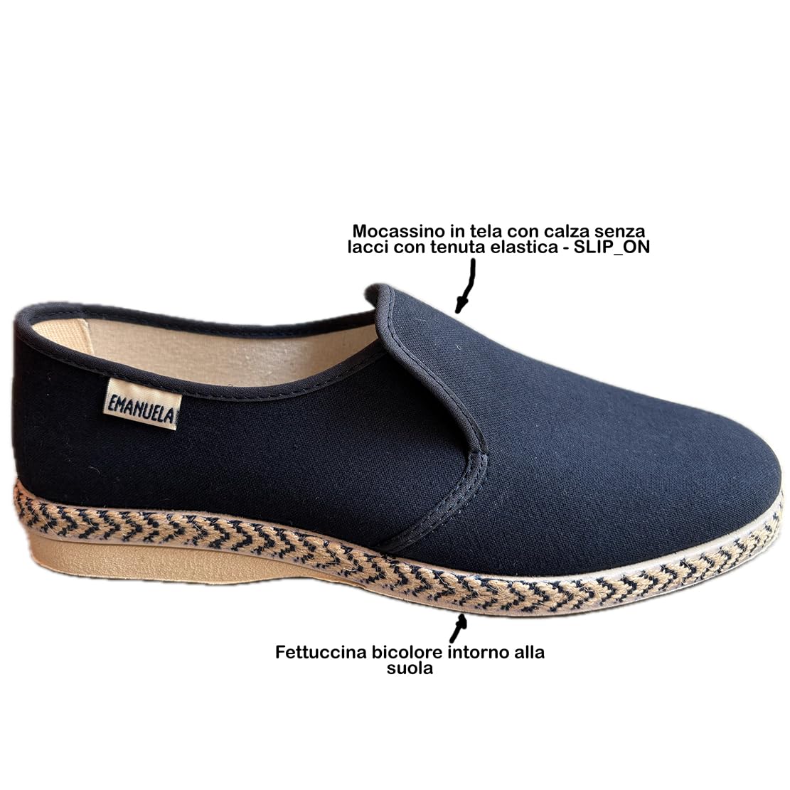Emanuela - Zapatos mocasines ligeros para hombre, sin cordones, de verano, de tela, slipon de fácil ajuste, fabricado en Italia