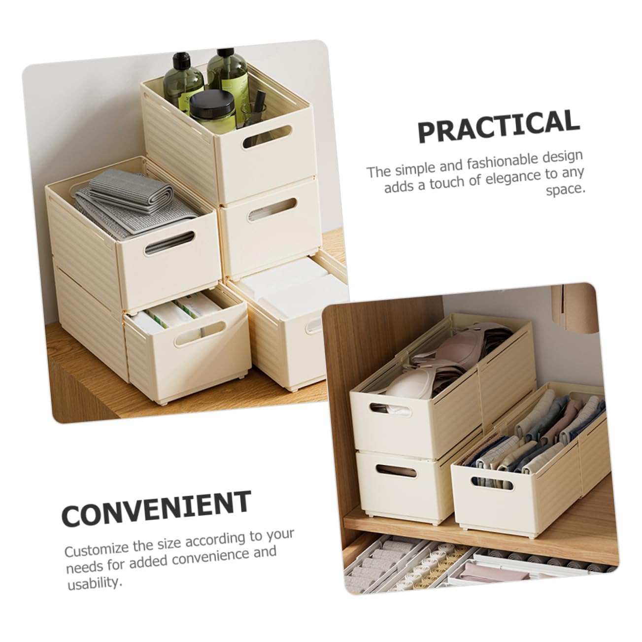 PLAFOPE 2 Cajas Organizadoras de Ropa Interior y Calcetines, Diseño Ajustable en Pp, 2 Piezas, para Cocina y Oficina
