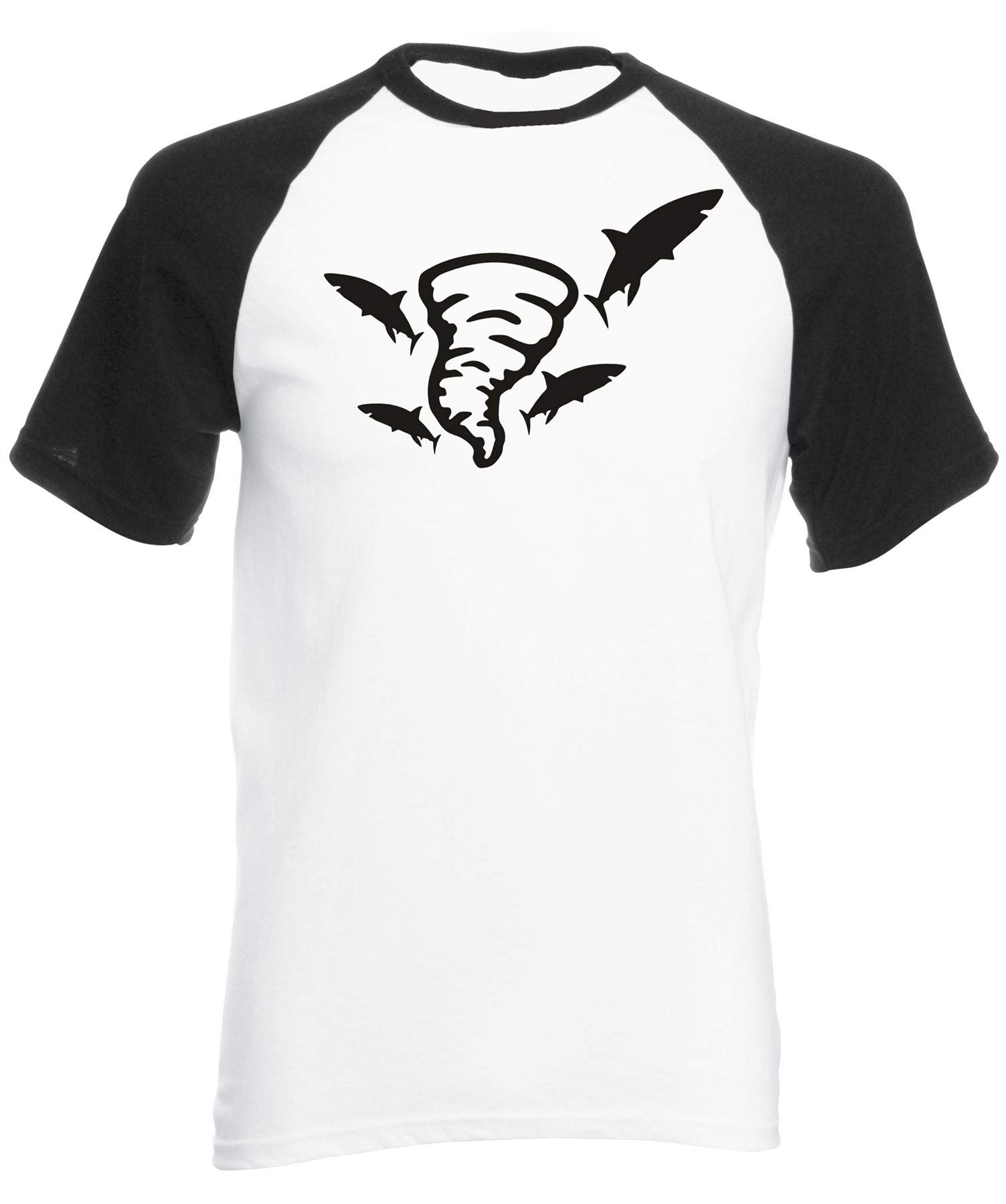 Reality Glitch Men's Black Sharknado Short Sleeve Baseball T-Shirt