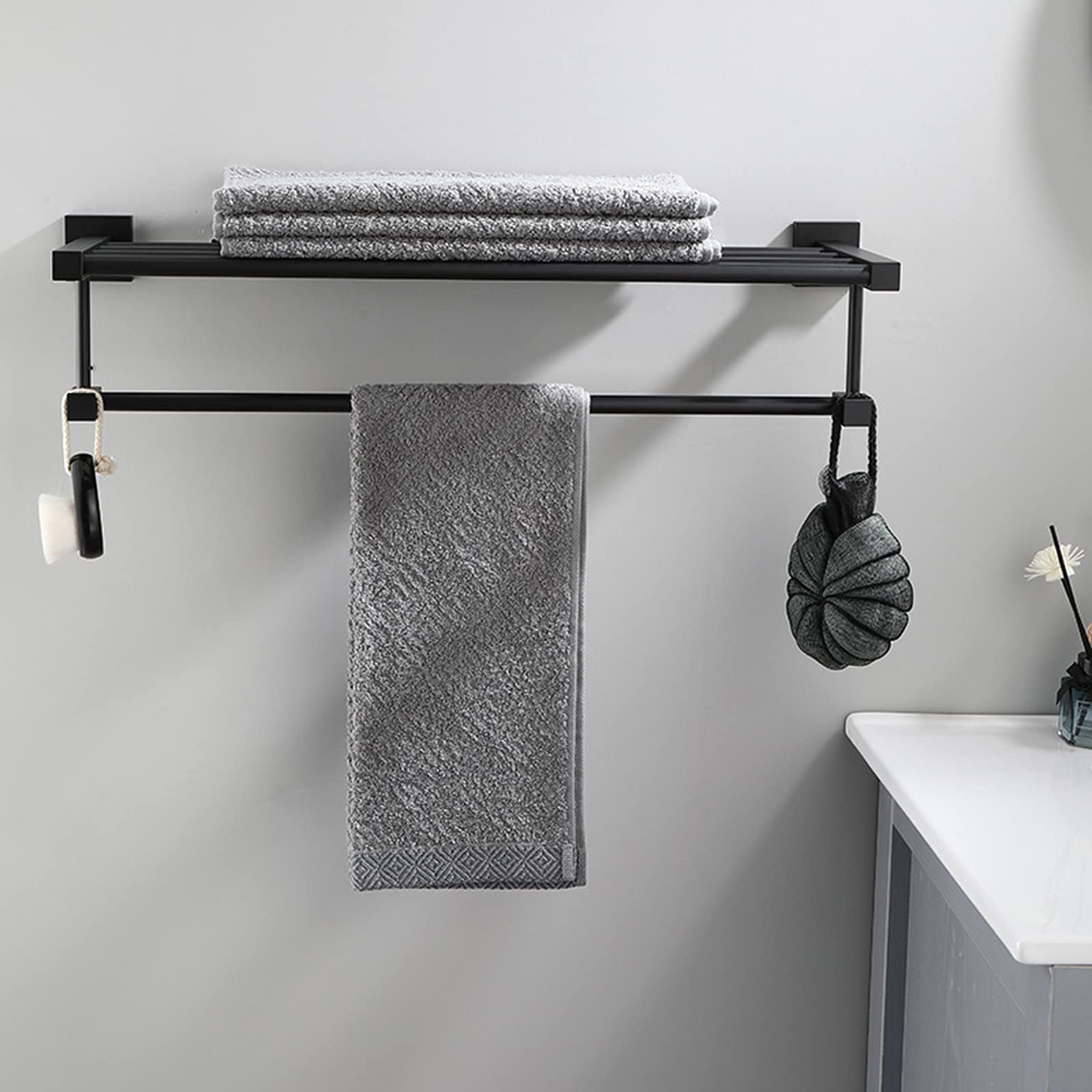LYGXWJFC Toallero Soporte para Toallas de baño Accesorios de baño Soporte para Toallas de baño de Aluminio Cuadrado para baño/Soporte para Toallas de Cocina Perforación e instalación montada en la