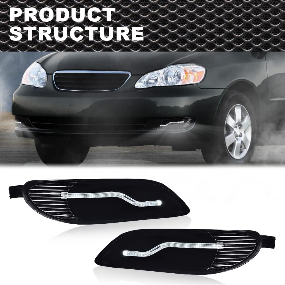 CNNELL Fog Lights Assembly Compatible with 2002 2003 2004 Toyota Camry, Compatible with 2005 2006 2007 2008 Corolla Bumper Fog Light+Switch & Wiring(Clear lens) (LED Style)