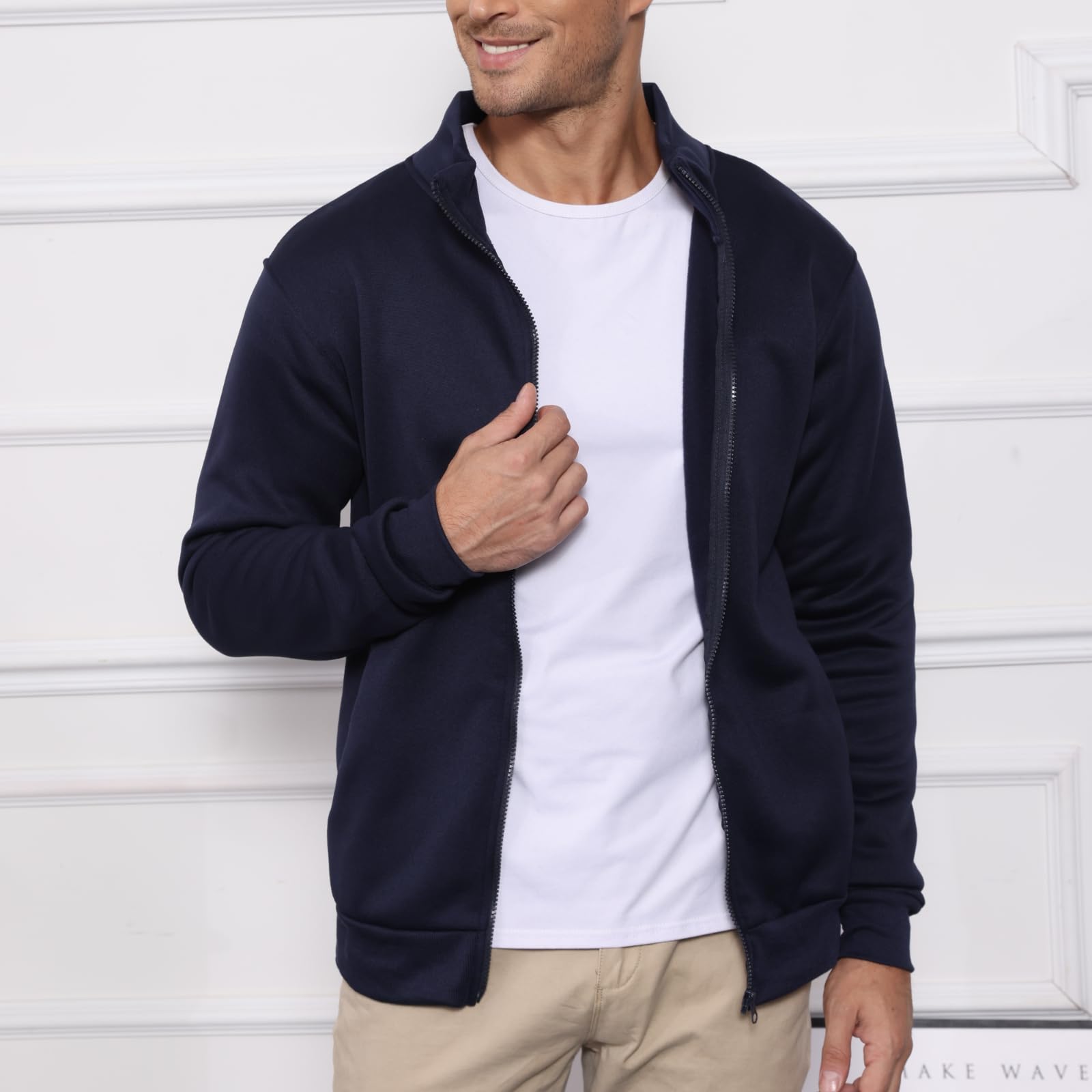 LAOARA Felpa Uomo con Zip Felpe Senza Cappuccio Nera Hoodie Leggera Invernale Giubbotto Giacca Giaccone M-3XL